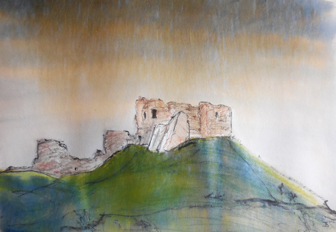 Duffus Castle, 2016 (mixed media on paper)