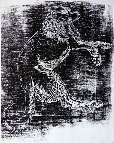 Post Walk Snooze, 2016 (woodcut print)